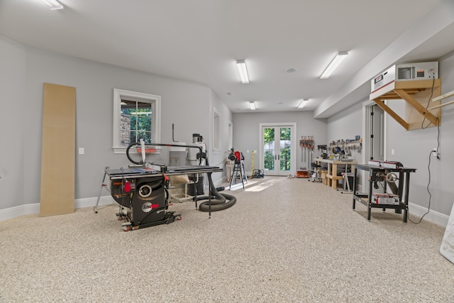 exercise room with french doors