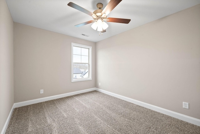 spare room featuring ceiling fan and carpet floors