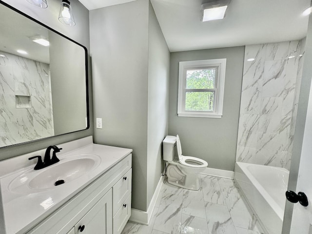 full bathroom with toilet, vanity, and tiled shower / bath combo