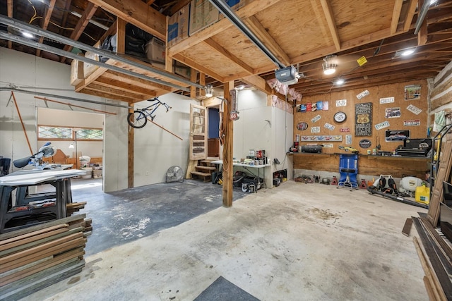 basement featuring a workshop area