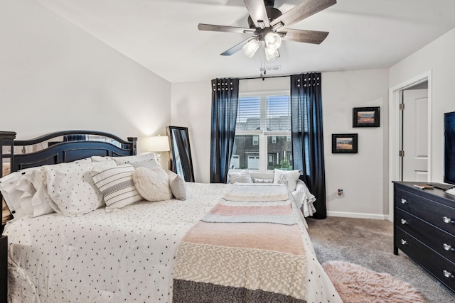 bedroom featuring carpet flooring and ceiling fan