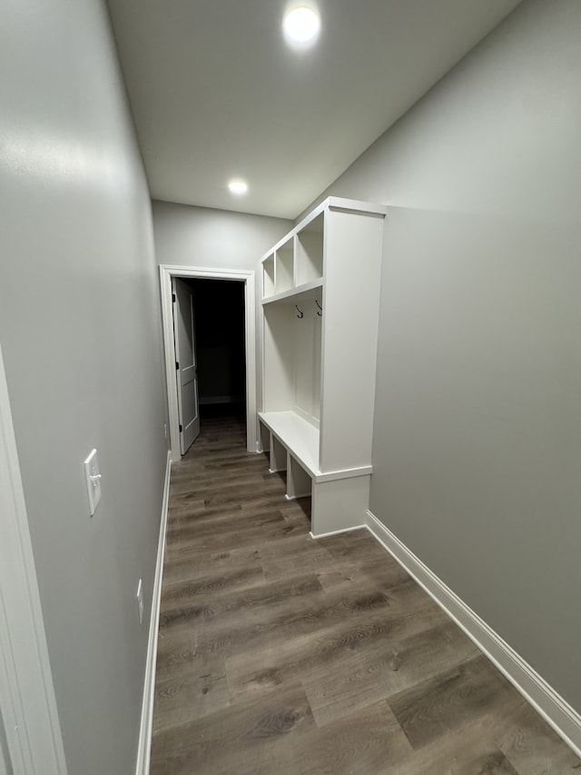 mudroom with dark hardwood / wood-style flooring