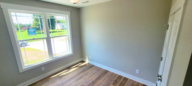 empty room featuring a wealth of natural light and hardwood / wood-style flooring