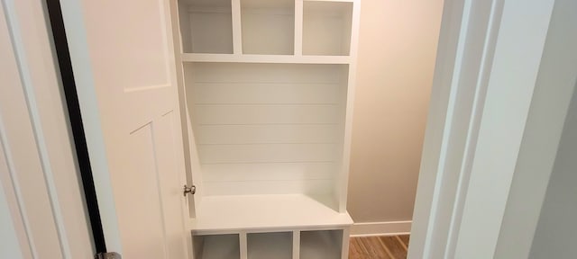 mudroom with hardwood / wood-style flooring