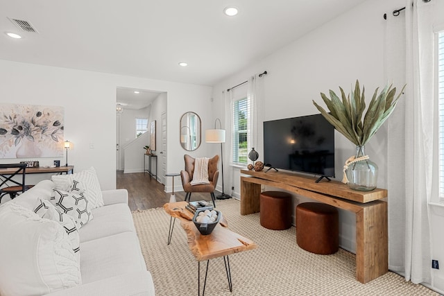 living room with hardwood / wood-style flooring