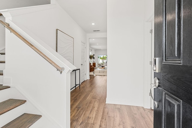 entrance foyer with light wood-type flooring