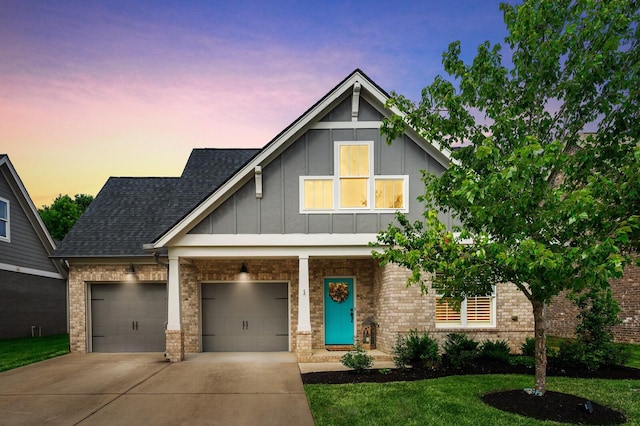 craftsman inspired home with a lawn