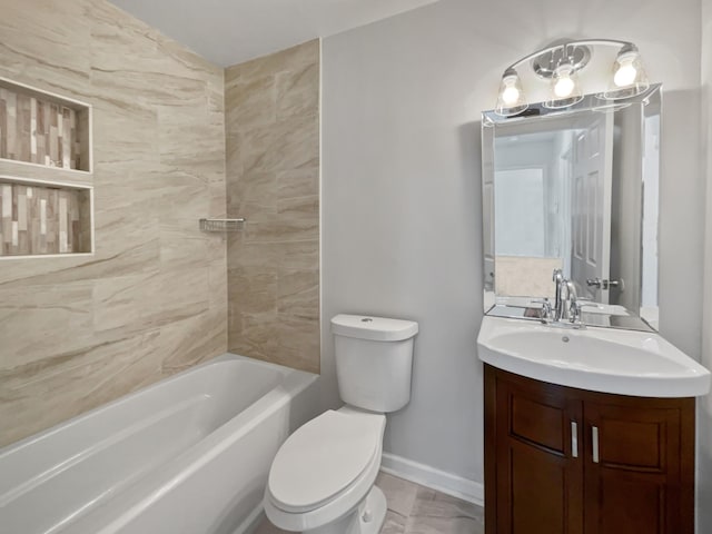 full bathroom with shower / tub combination, vanity, and toilet