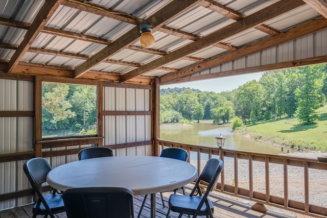 351 New Era Landing Rd, Linden, TN 37096 - deck with a water view, outdoor dining space, and view of scattered trees