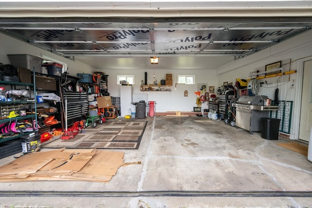 garage featuring a workshop area