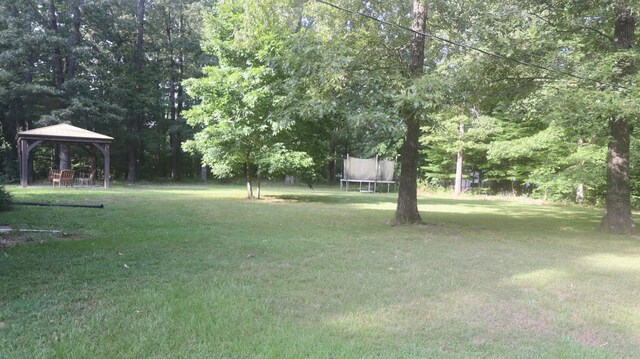 view of yard with a gazebo and a trampoline