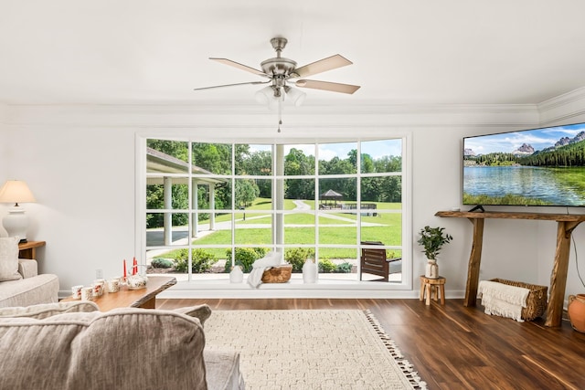 sunroom with ceiling fan