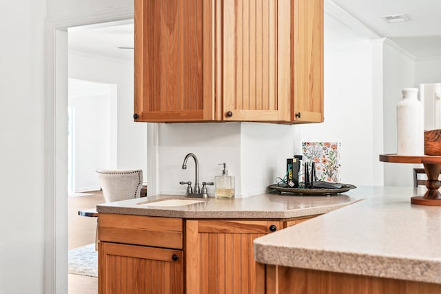 kitchen featuring crown molding and sink