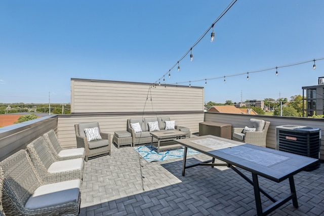 view of patio featuring central AC and an outdoor hangout area