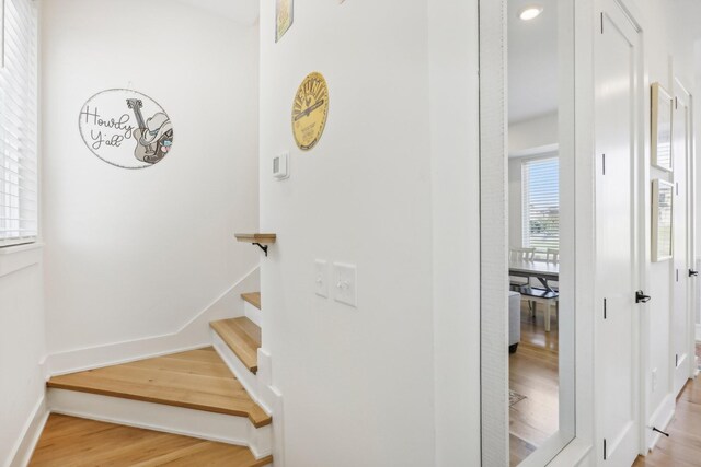 staircase with wood-type flooring