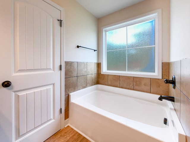 bathroom with a bathtub and wood-type flooring