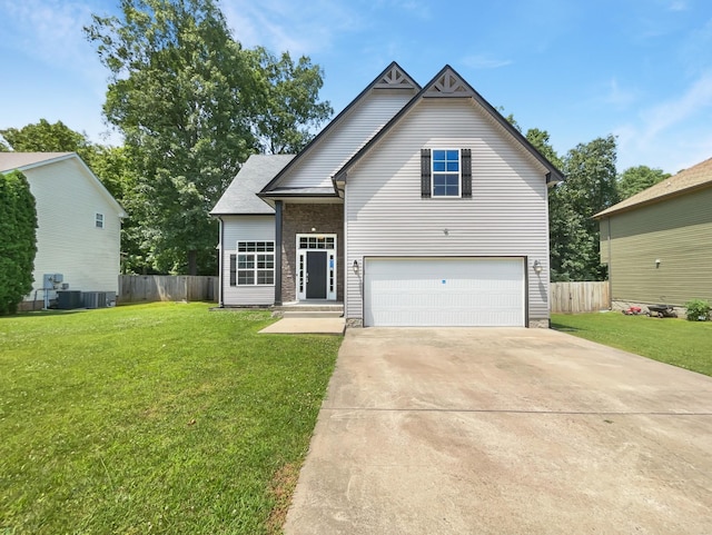 view of front facade with a front lawn and a garage