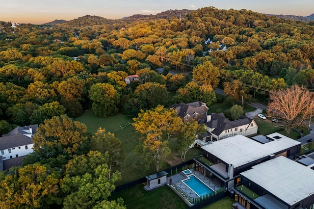 view of aerial view at dusk