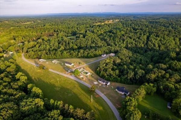 birds eye view of property with a view of trees