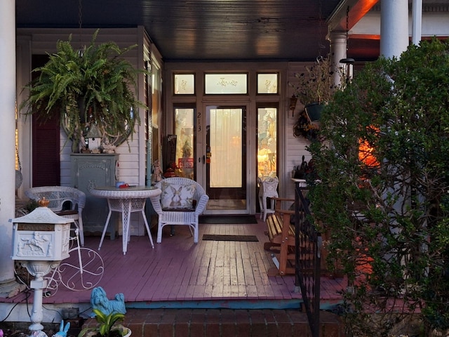 doorway to property featuring french doors