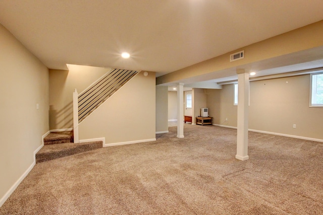 basement with carpet floors