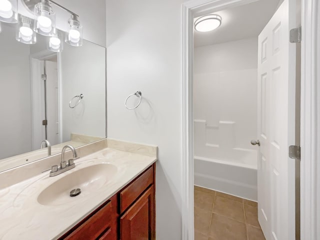 bathroom featuring shower / tub combination, vanity, and tile patterned floors