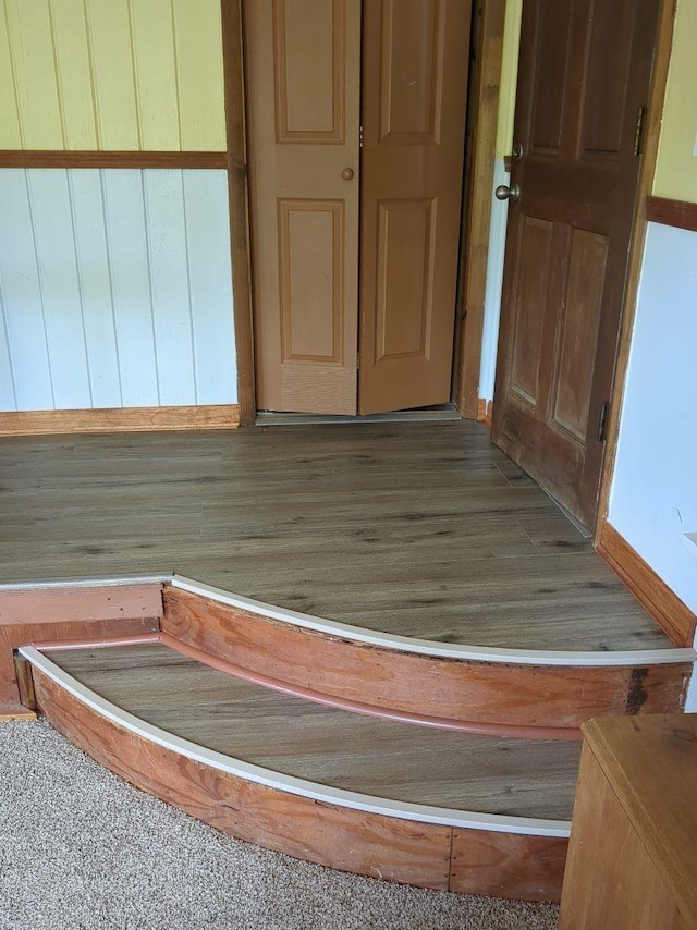 stairway featuring wood-type flooring