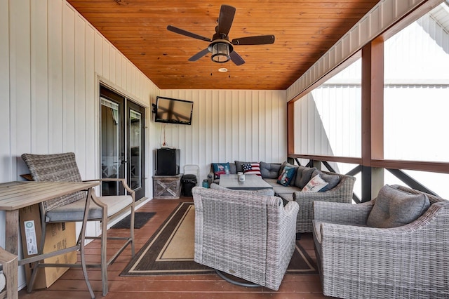1033 Carter Rd SE, Old Fort, TN 37362 - sunroom featuring wood ceiling and ceiling fan