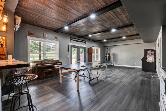 1033 Carter Rd SE, Old Fort, TN 37362 - game room with french doors, dark hardwood / wood-style flooring, and wooden ceiling
