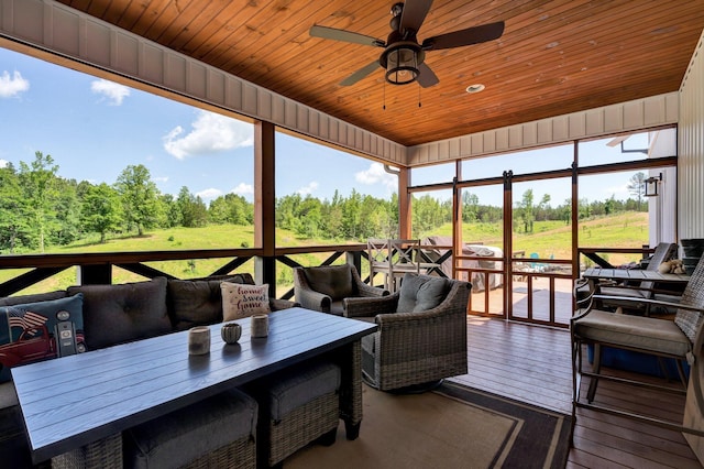 1033 Carter Rd SE, Old Fort, TN 37362 - sunroom / solarium featuring wooden ceiling and ceiling fan