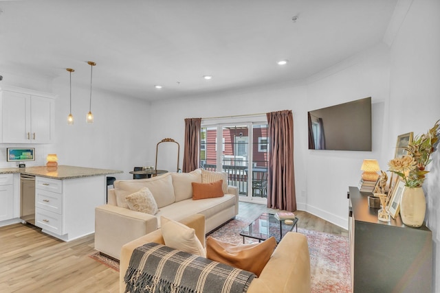 living room with light hardwood / wood-style floors