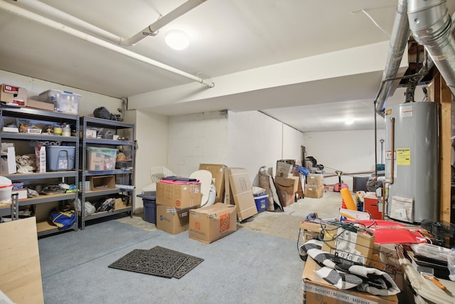 basement featuring gas water heater