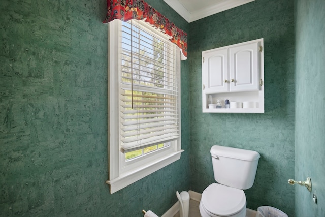 bathroom featuring crown molding and toilet