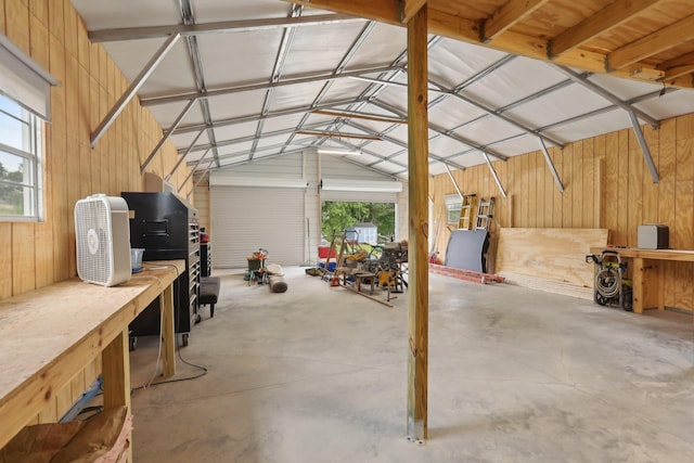 garage with wooden walls