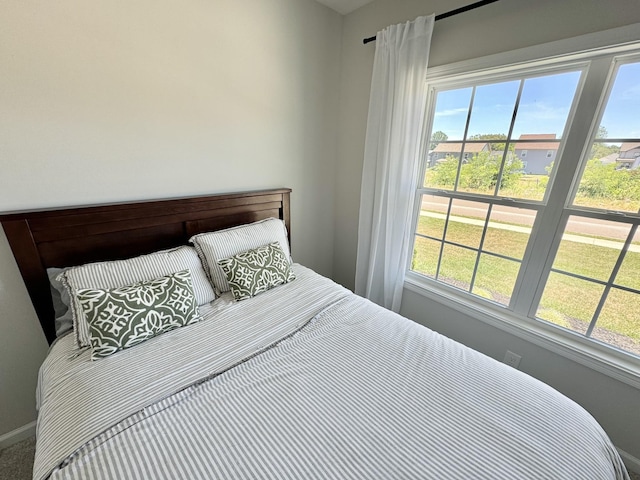 bedroom featuring carpet flooring and multiple windows