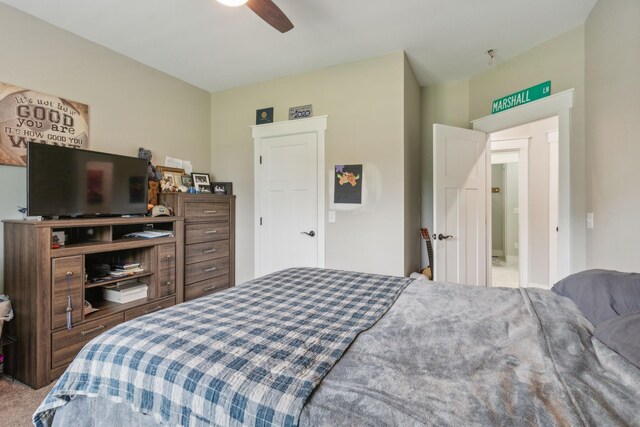 bedroom with carpet flooring and ceiling fan