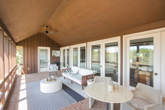 view of patio featuring ceiling fan and an outdoor hangout area