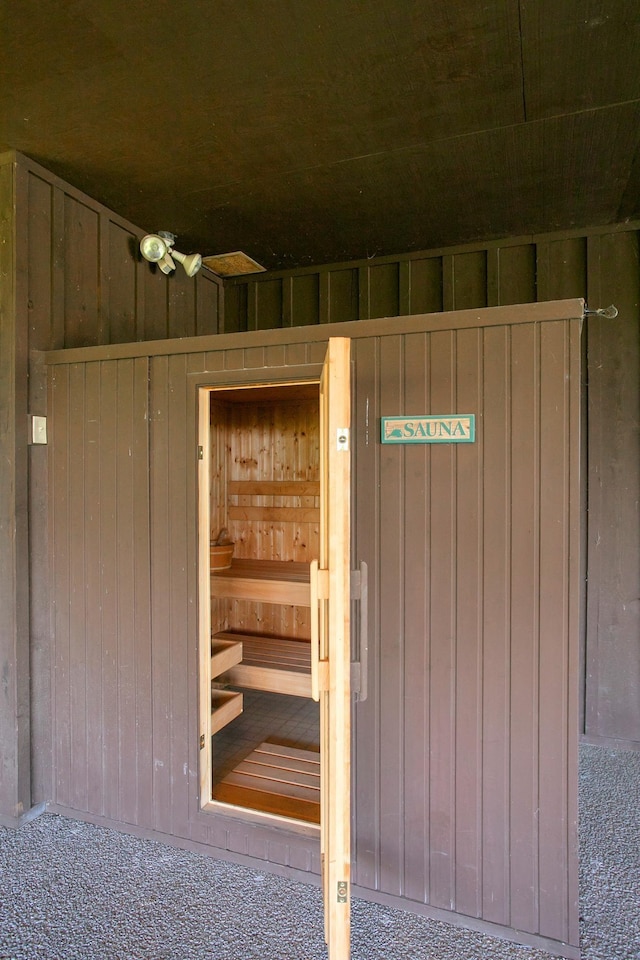 view of sauna / steam room with carpet flooring