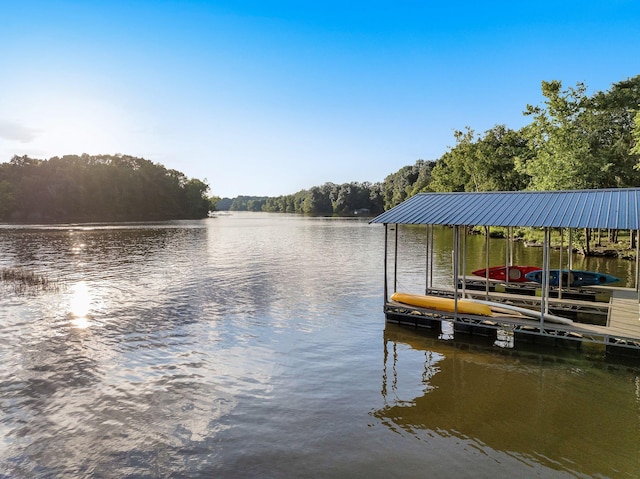 view of dock featuring a water view