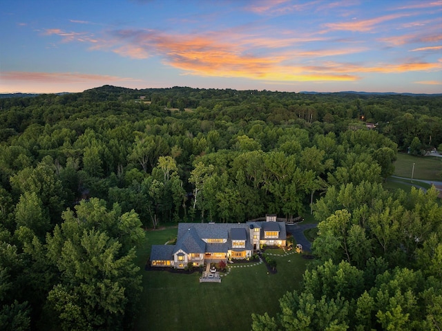 view of aerial view at dusk