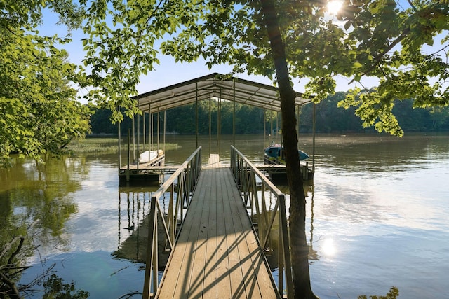 view of dock with a water view