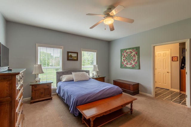 bedroom featuring carpet floors and ceiling fan