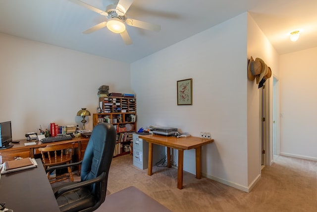 160 Sinking Creek Rd, Petersburg, TN 37144 - home office featuring carpet floors, a ceiling fan, and baseboards