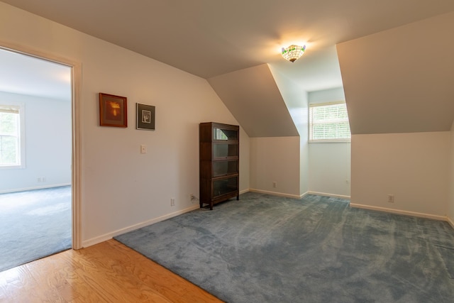 additional living space featuring lofted ceiling and hardwood / wood-style floors