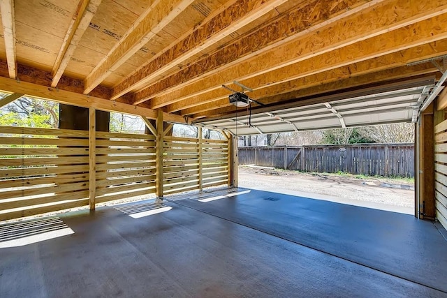 garage with a garage door opener