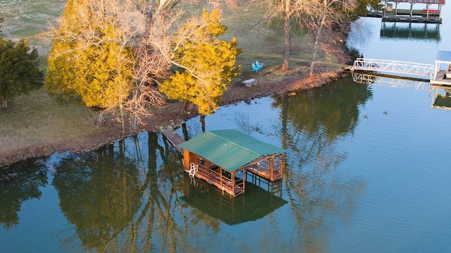 dock area with a water view