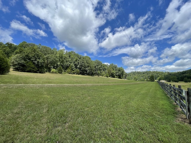 view of community featuring a rural view and a lawn