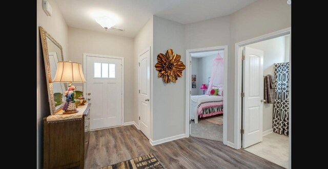 doorway featuring hardwood / wood-style flooring