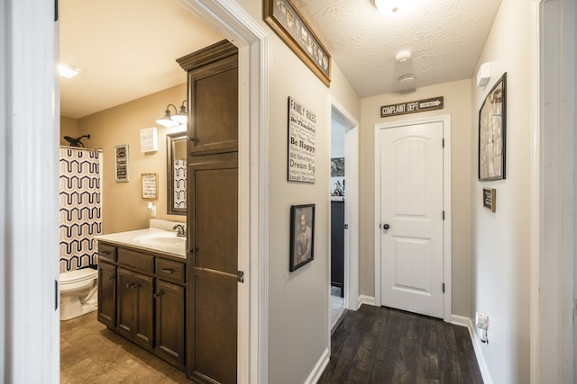 hallway featuring sink and wood-type flooring