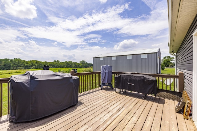 wooden terrace with grilling area